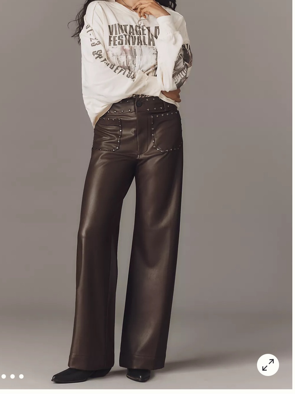 NWT Anthropologie Maeve Colette Full Length Faux Leather Studded Trousers.